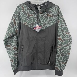 Burlebo Retro Duck Camo Windbreaker Jacket Full Zip Hooded‎ Vented Mens Small